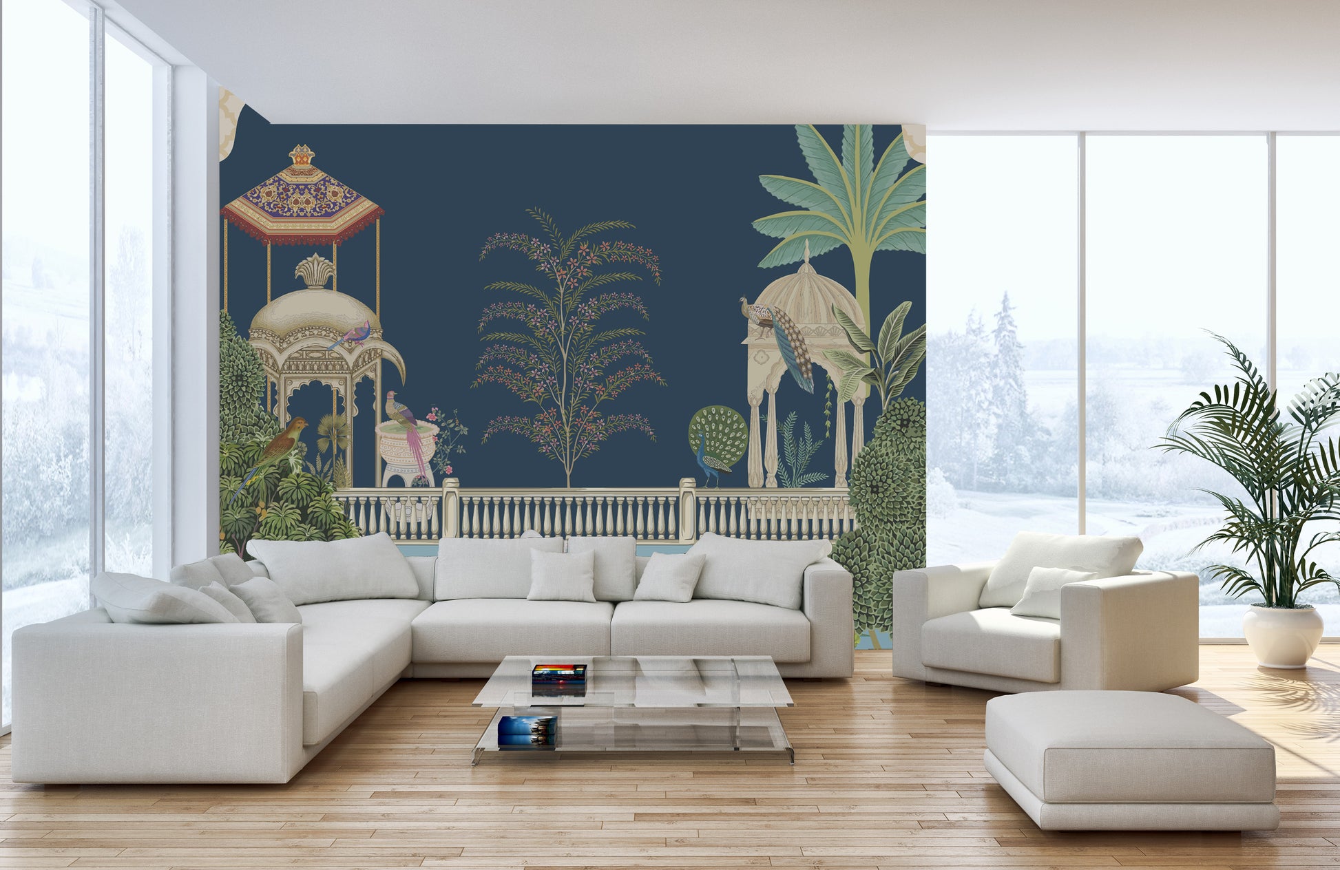 Mughal garden wallpaper with botanical elegance