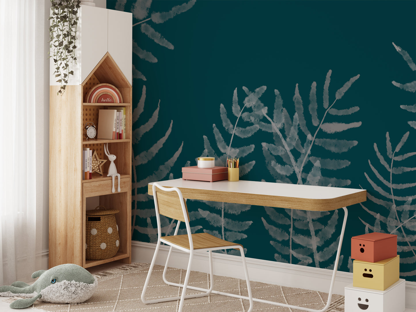 Artistic tropical leaves mural for lively and stylish interiors.
