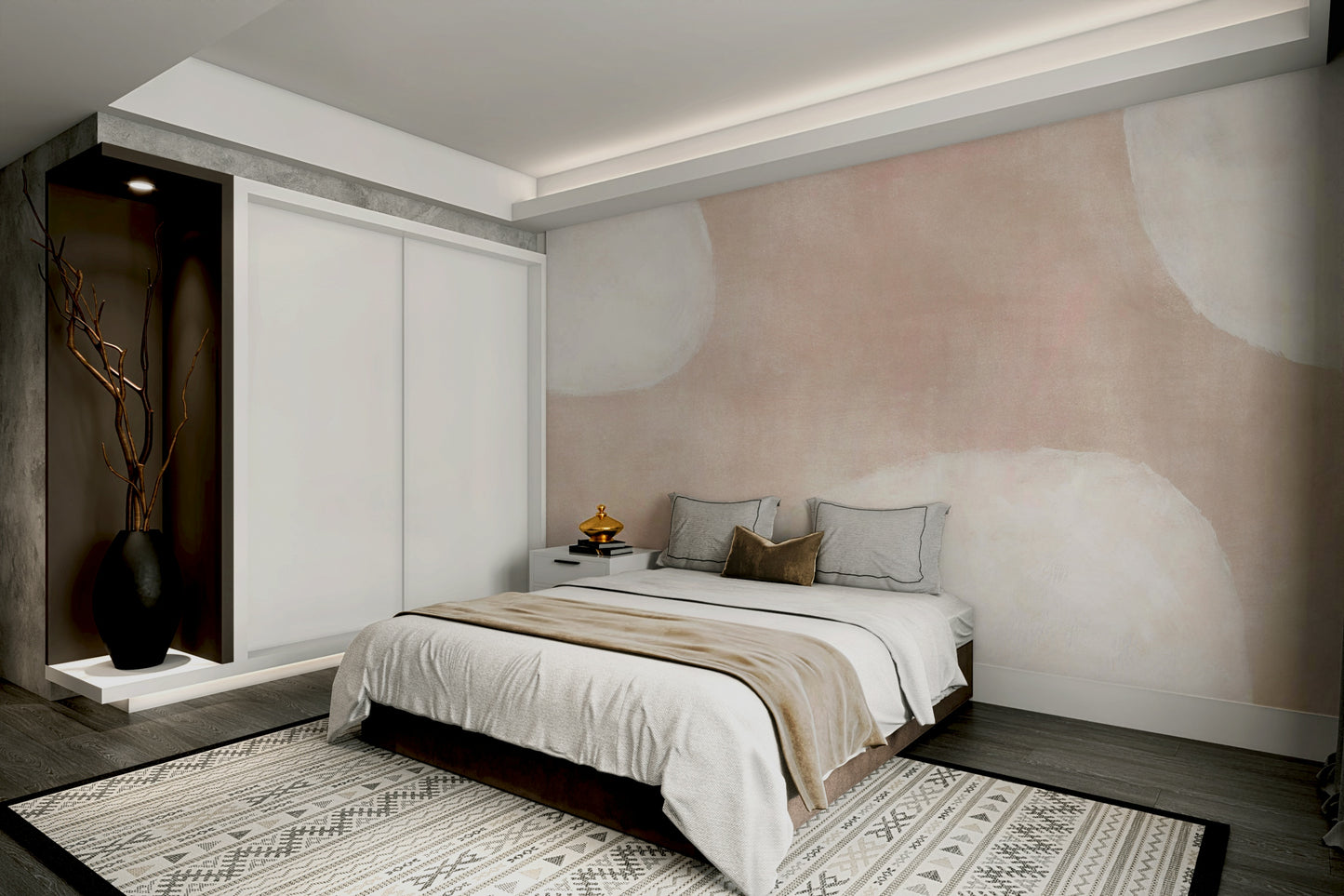 Modern abstract curved shapes mural

