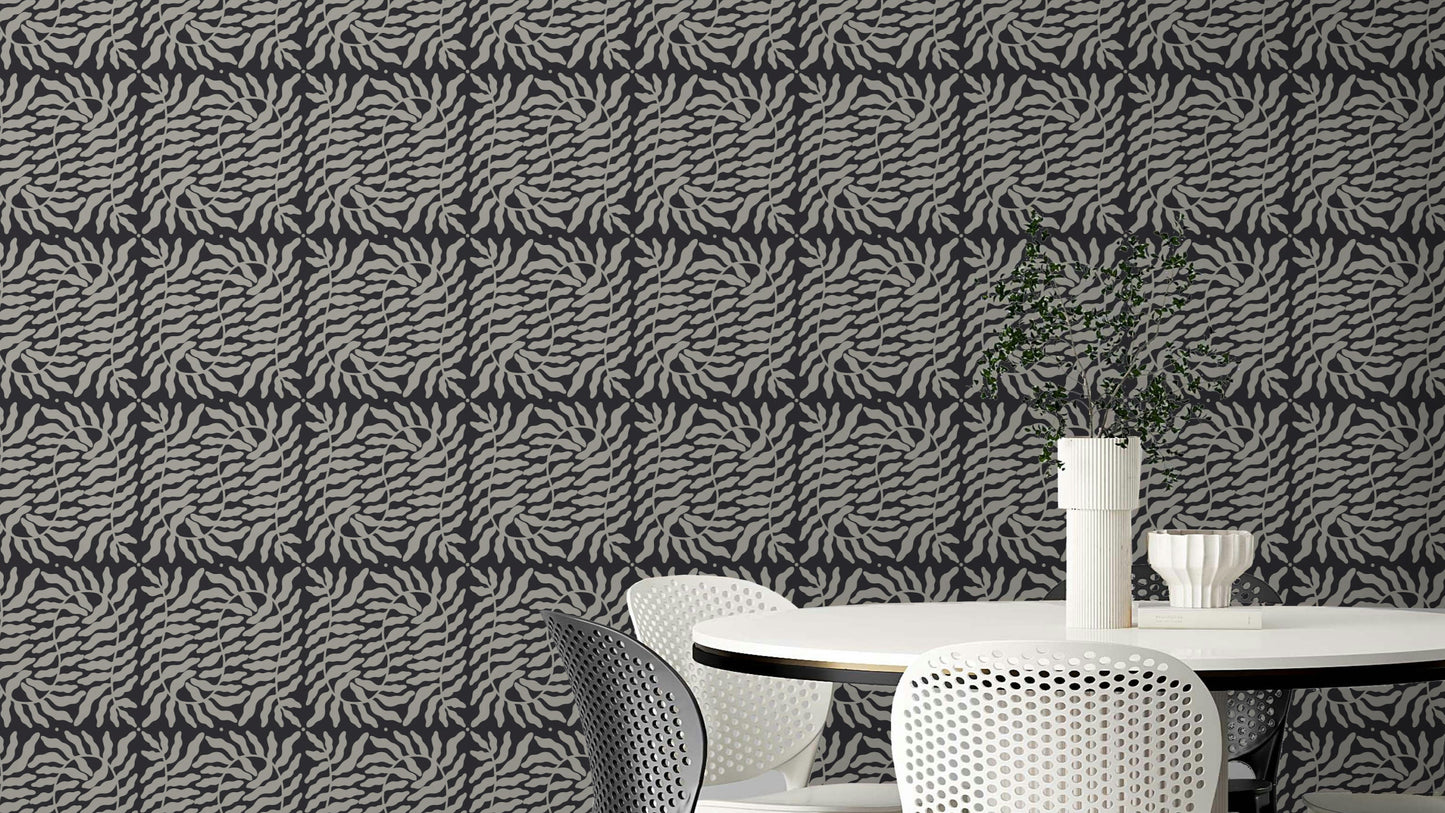 Taupe wallpaper with delicate fern patterns

