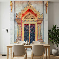 Temple gate wall mural for dining area, heritage-style feature wall decor