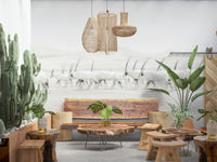 Desert Oryx Wall Mural – Artistic depiction of oryx in a serene desert landscape with sand dunes and pastel skies.