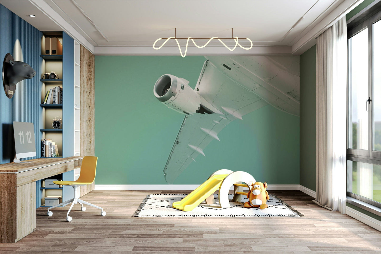 A peaceful natural abstract mural on decorative wallpaper.

