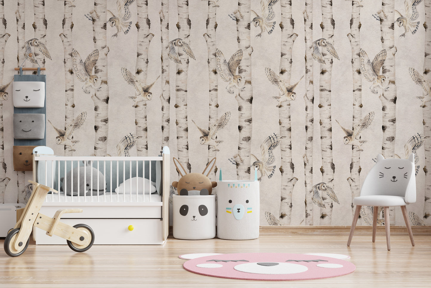 Fond d'écran de la forêt de bouleau de chouette - blanc