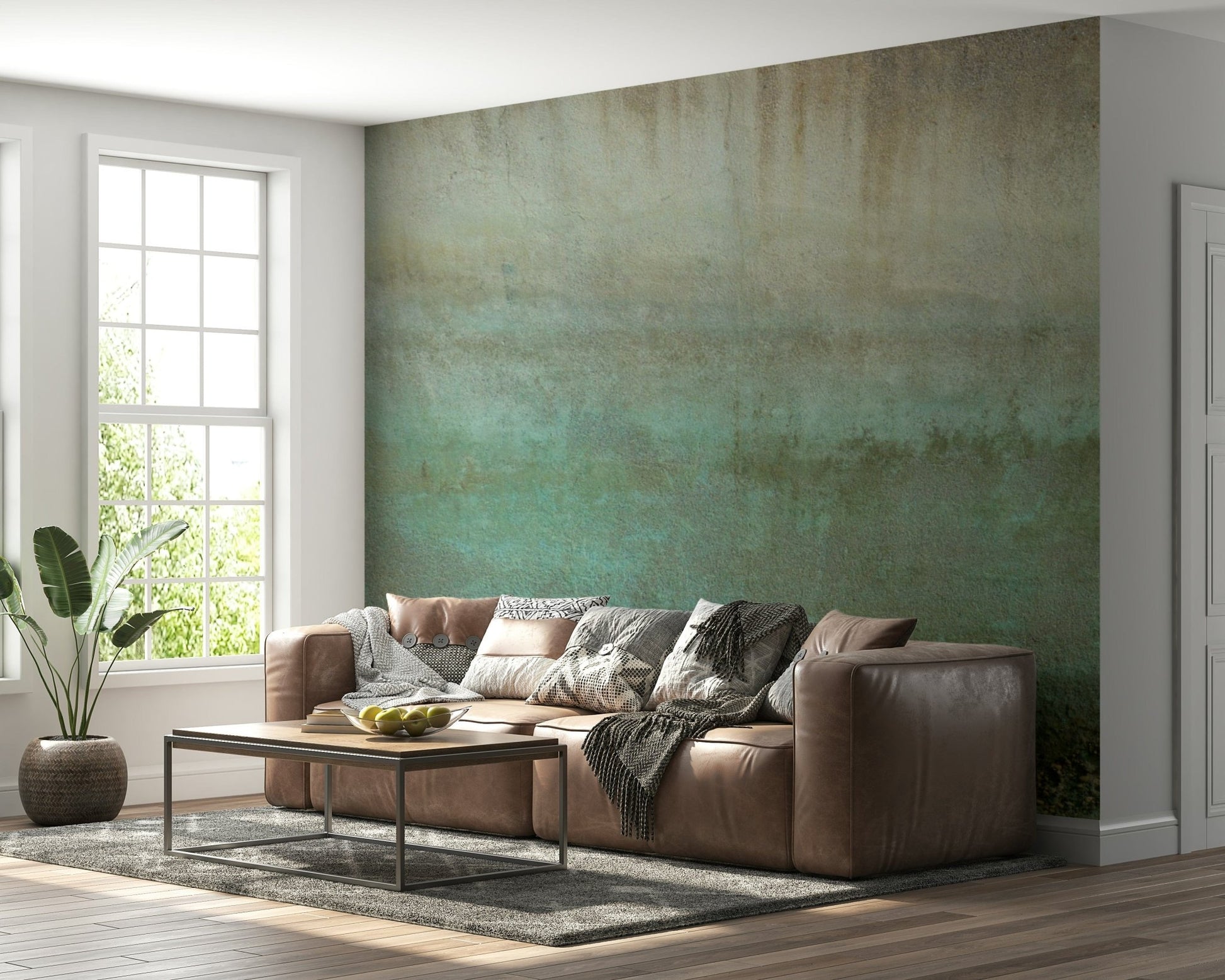 Vintage patina effect wall mural in earthy hues