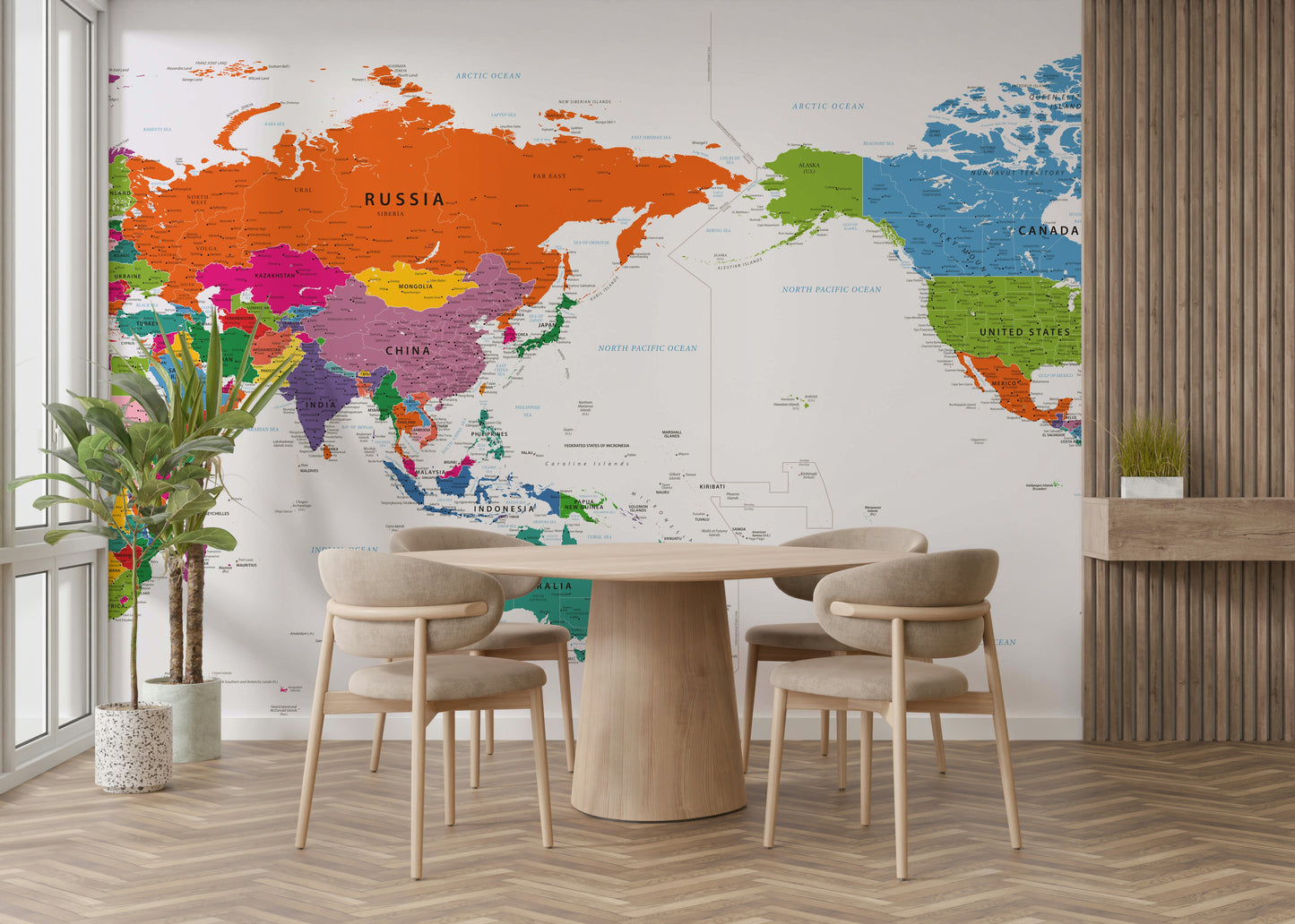 Pacific Centered World Map Fun Colors Wall Mural