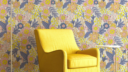 A wallpaper design with a floral painting.


