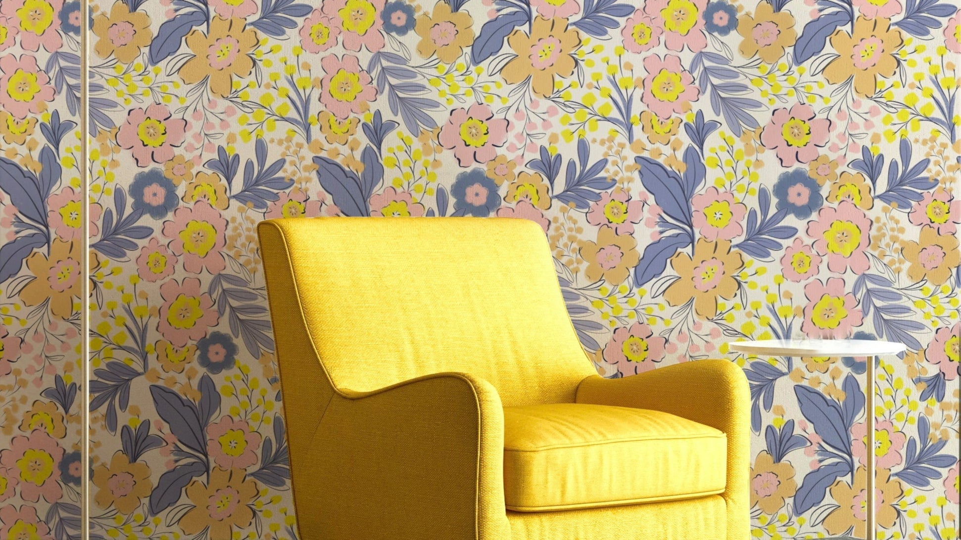 A wallpaper design with a floral painting.

