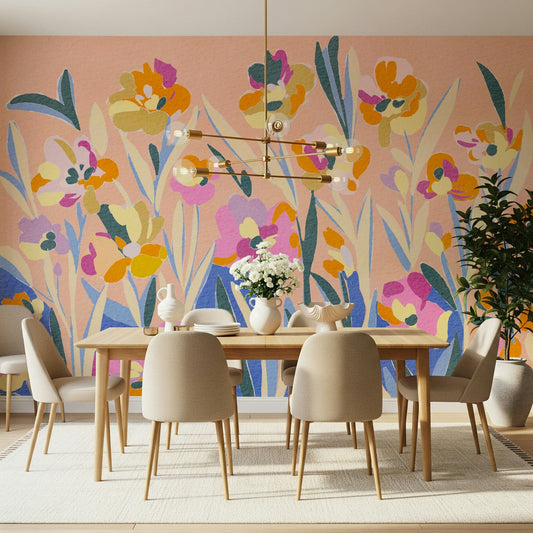 Contemporary impressionist Painted Blossom field wallpaper for brightness.