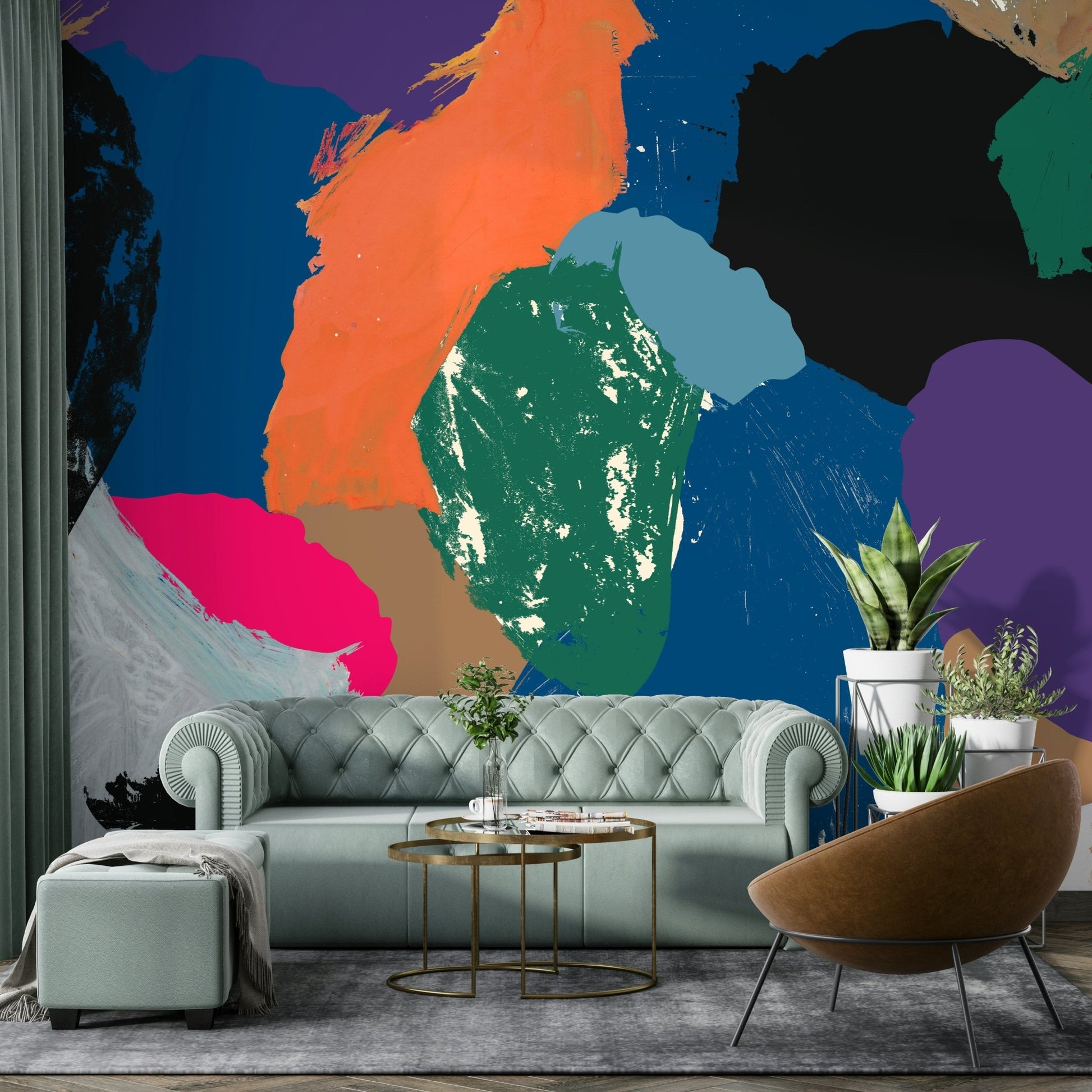 Modern and timeless wall mural with soft color tones

