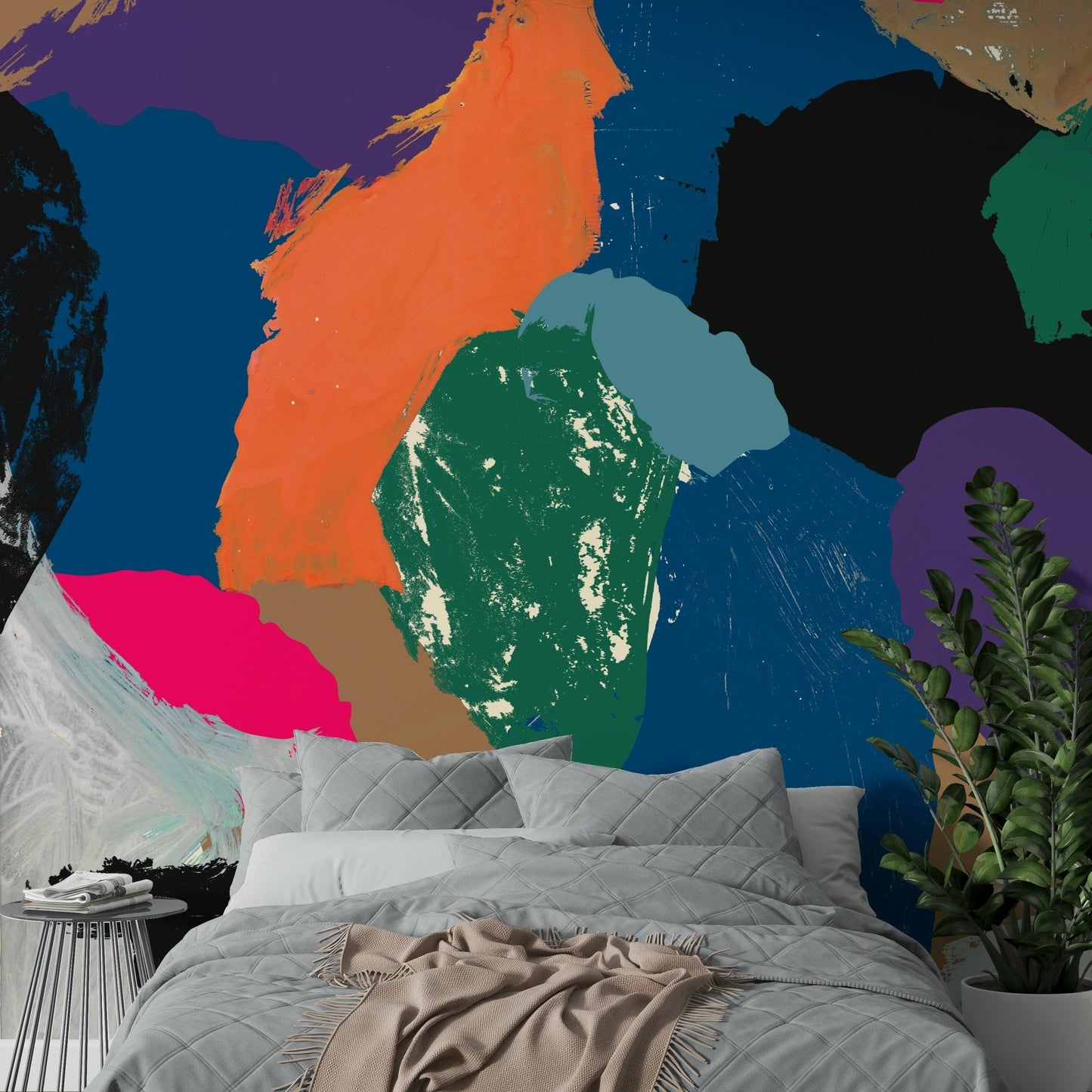 Textured canvas-inspired mural for a sophisticated atmosphere

