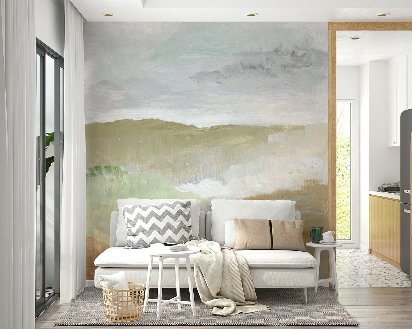 The image shows a serene scene with a horizon line.

