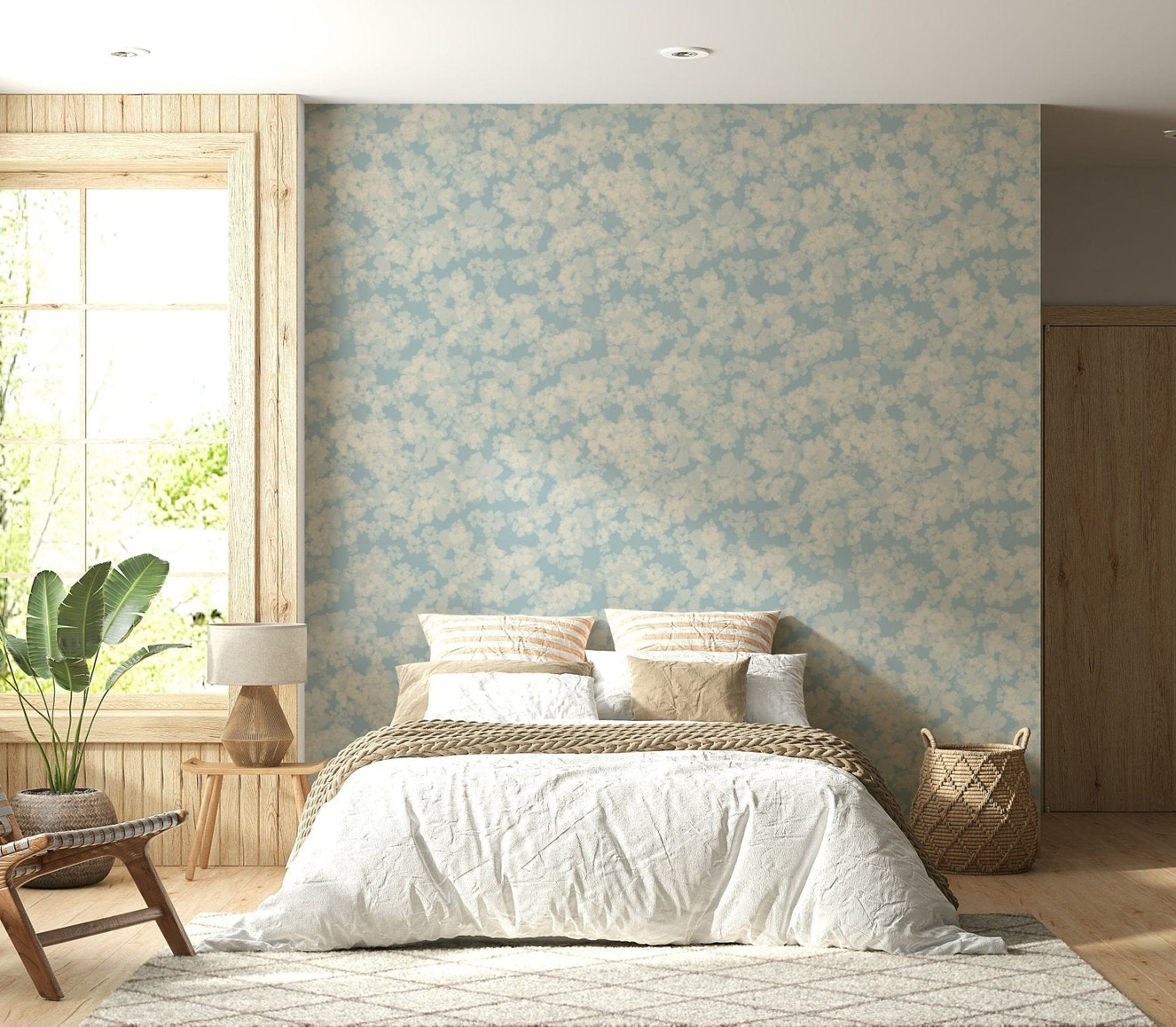 Muted grey blossom wall mural, Painted Petals Calm, elegant calming accent.