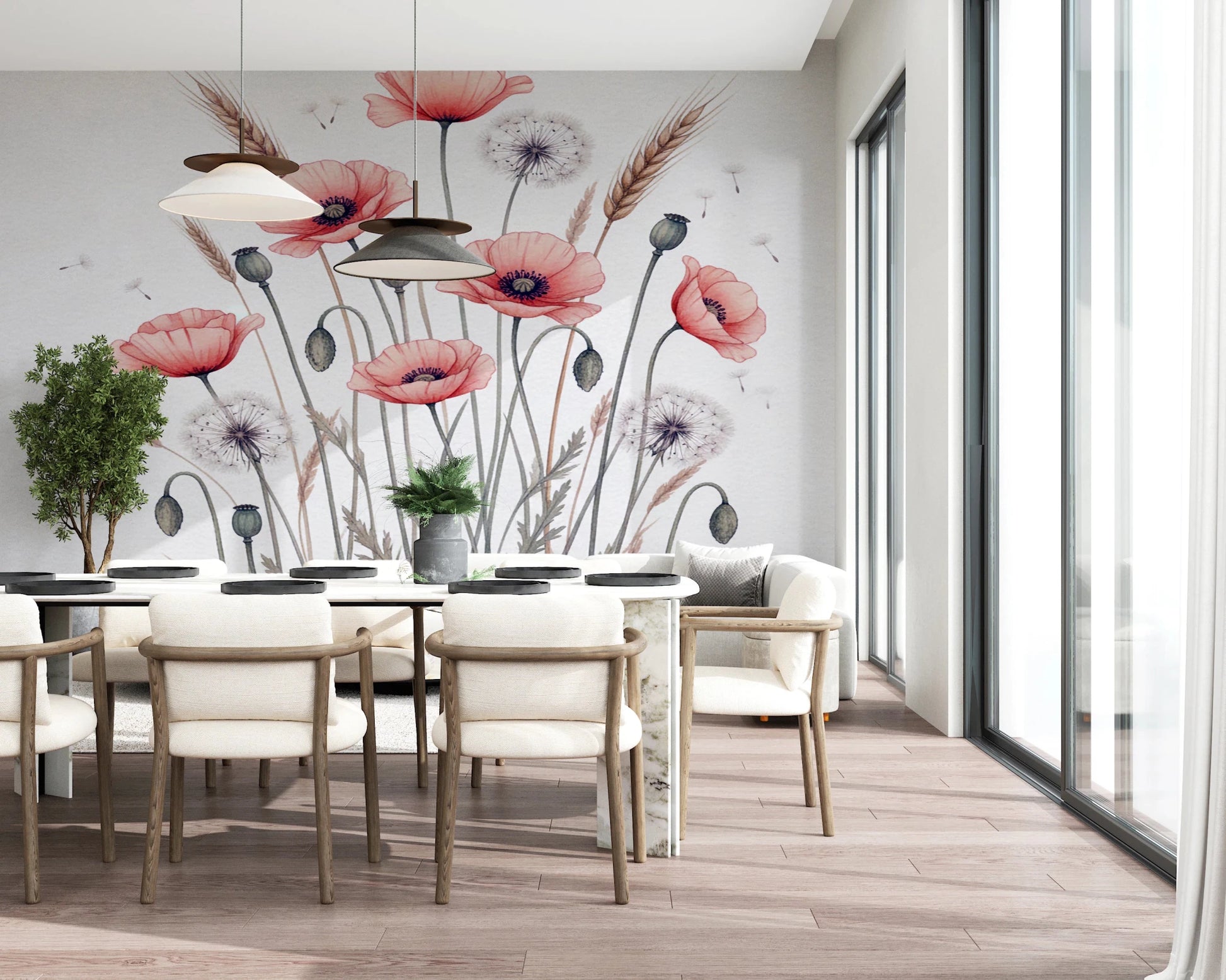 Painted Poppy Meadow Wall Mural