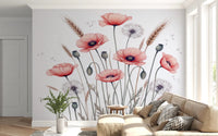 Painted Poppy Meadow Wall Mural