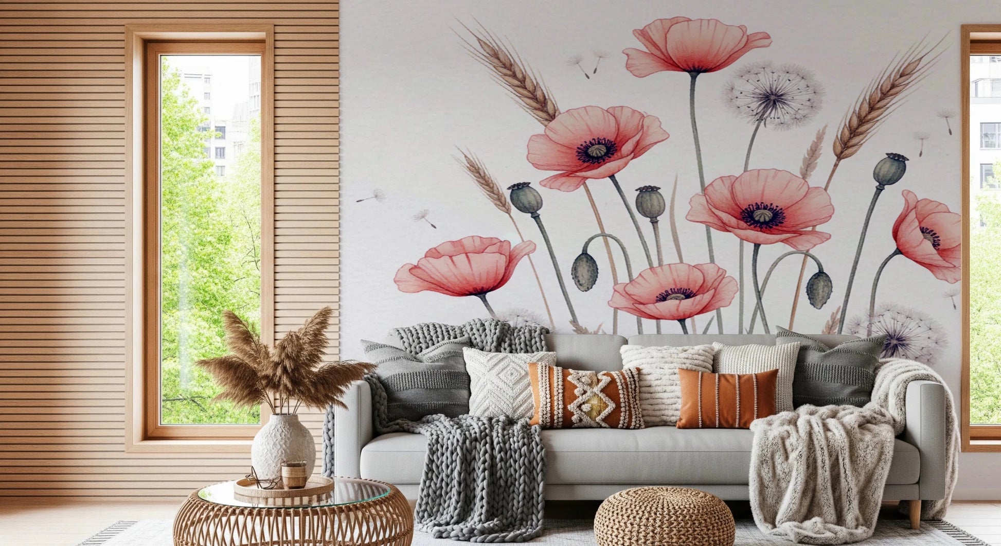 Painted Poppy Meadow Wall Mural
