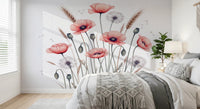 Painted Poppy Meadow Wall Mural