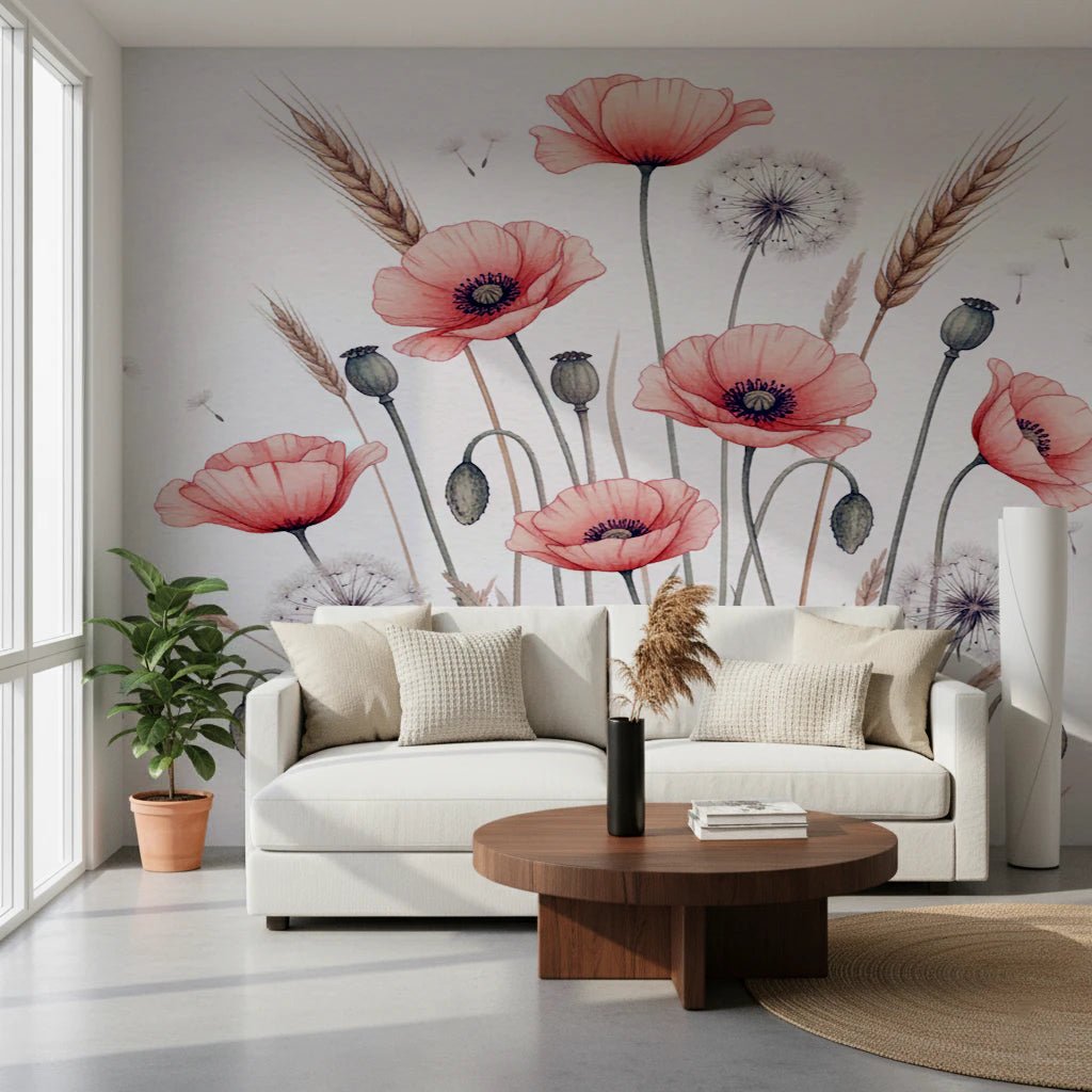 Painted Poppy Meadow Wall Mural