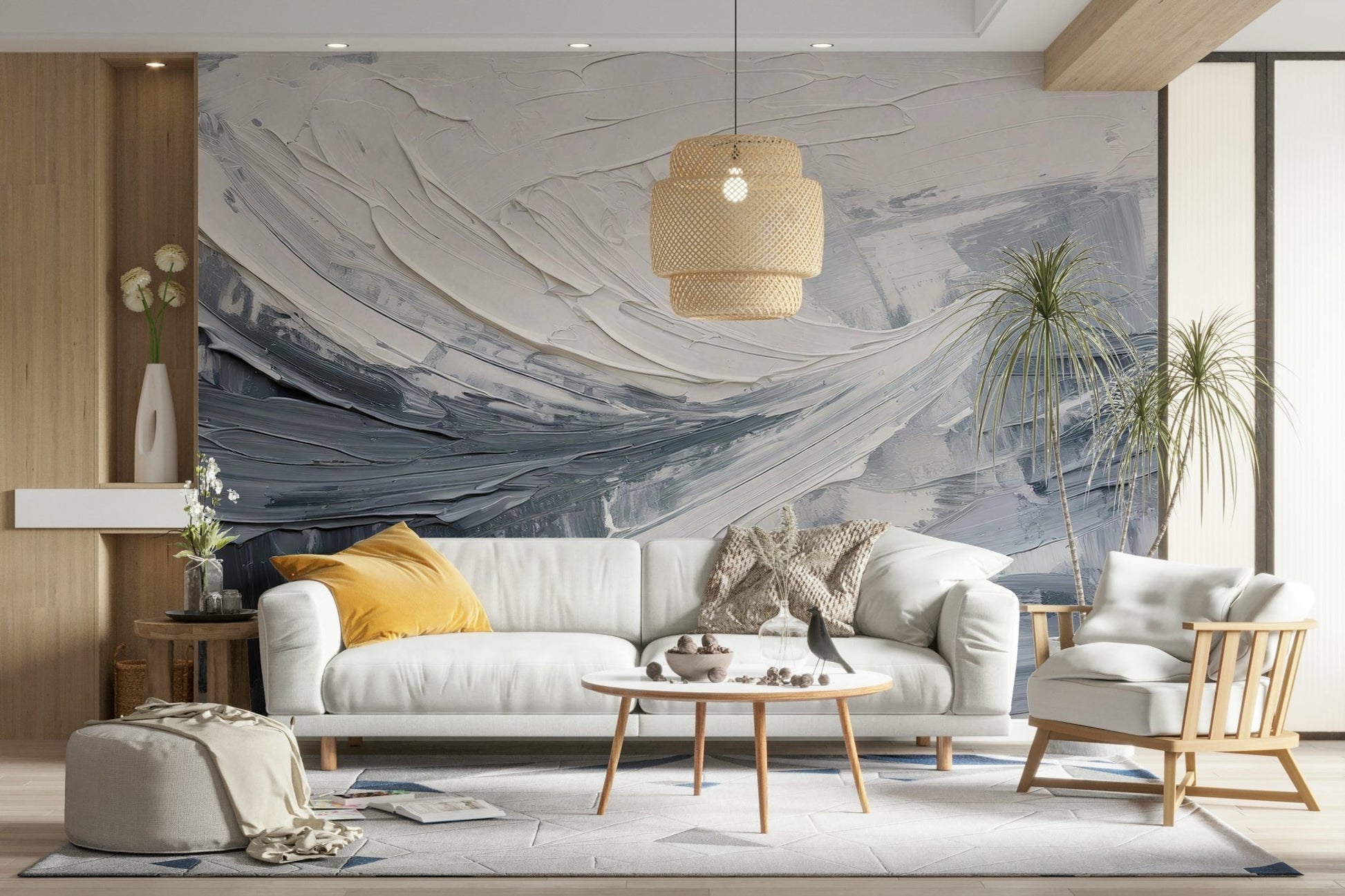 Serene wall design in shades of charcoal and silver

