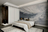 Elegant grayscale abstract mural in living room

