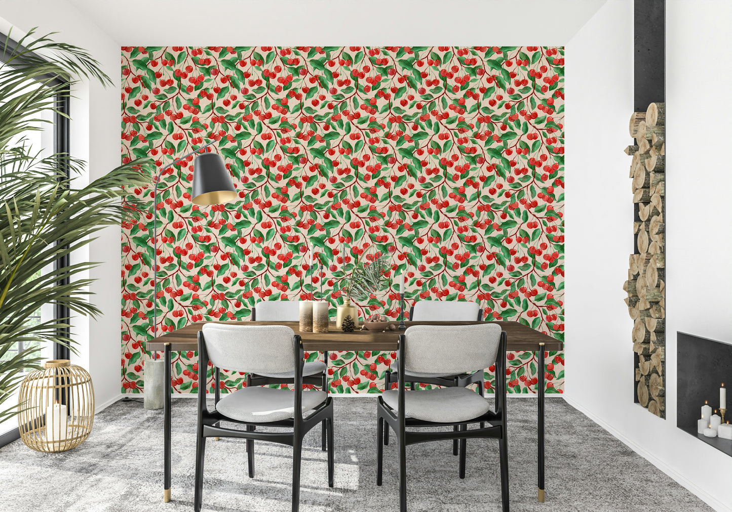 Painterly cherries wallpaper with artistic style

