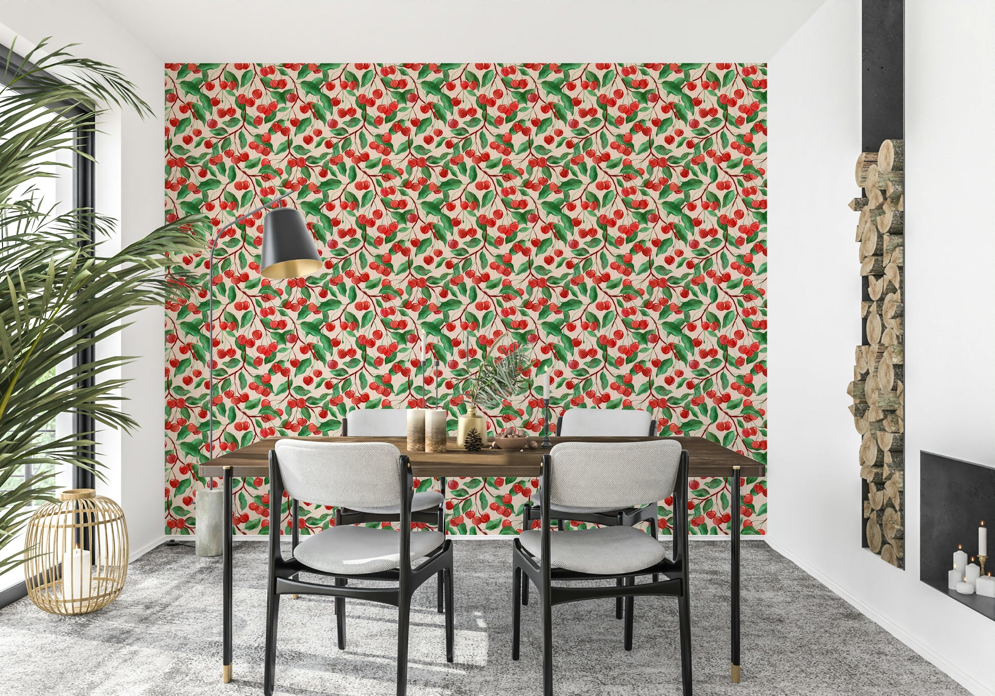 Painterly cherries wallpaper with artistic style

