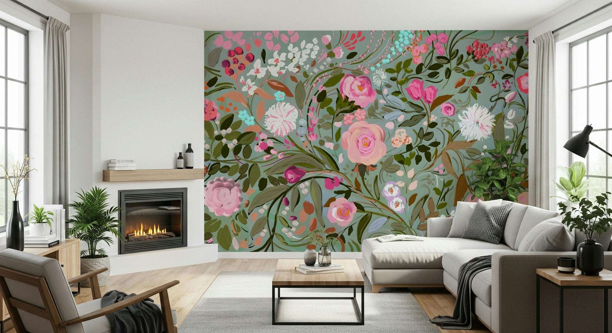 A serene watercolor flower wall mural for your decor.

