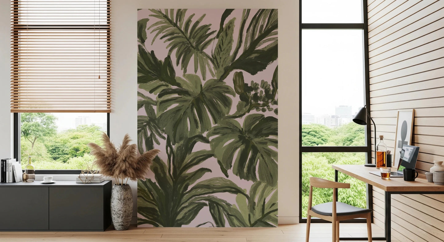 Painterly Palms Blush Tropical Foliage Wall Mural