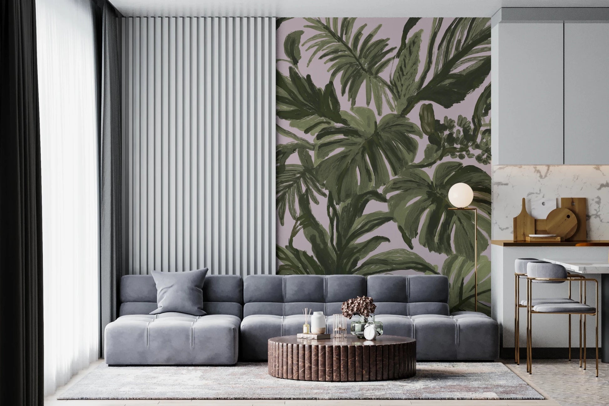 Painterly Palms Blush Tropical Foliage Wall Mural
