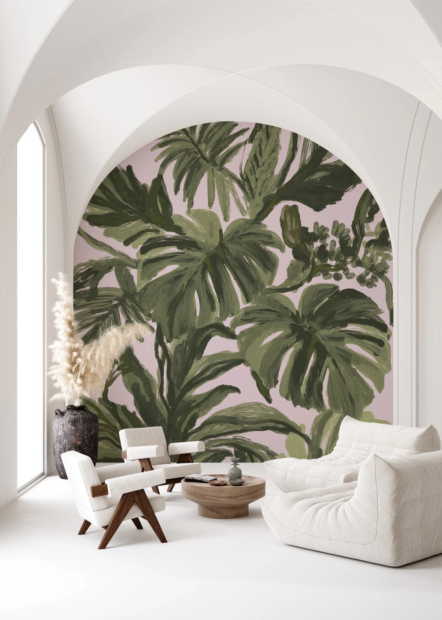 Painterly Palms Blush Tropical Foliage Wall Mural