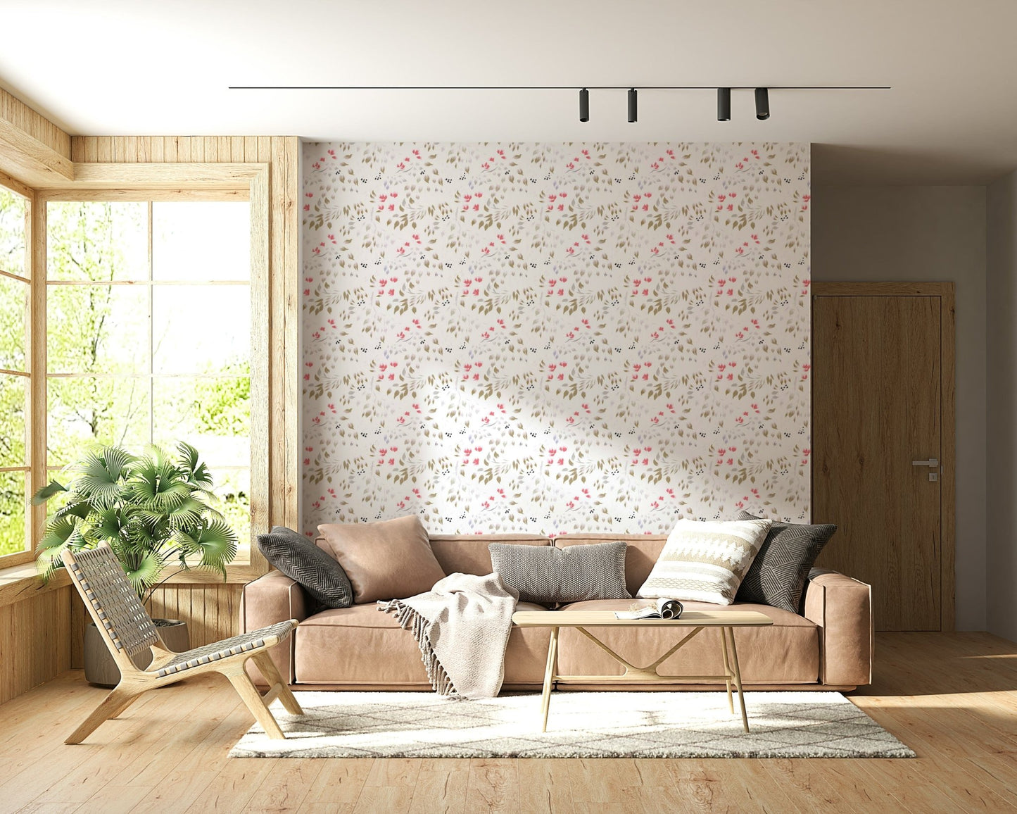 Romantic wall mural showcasing hand-painted flower petals in soft colors