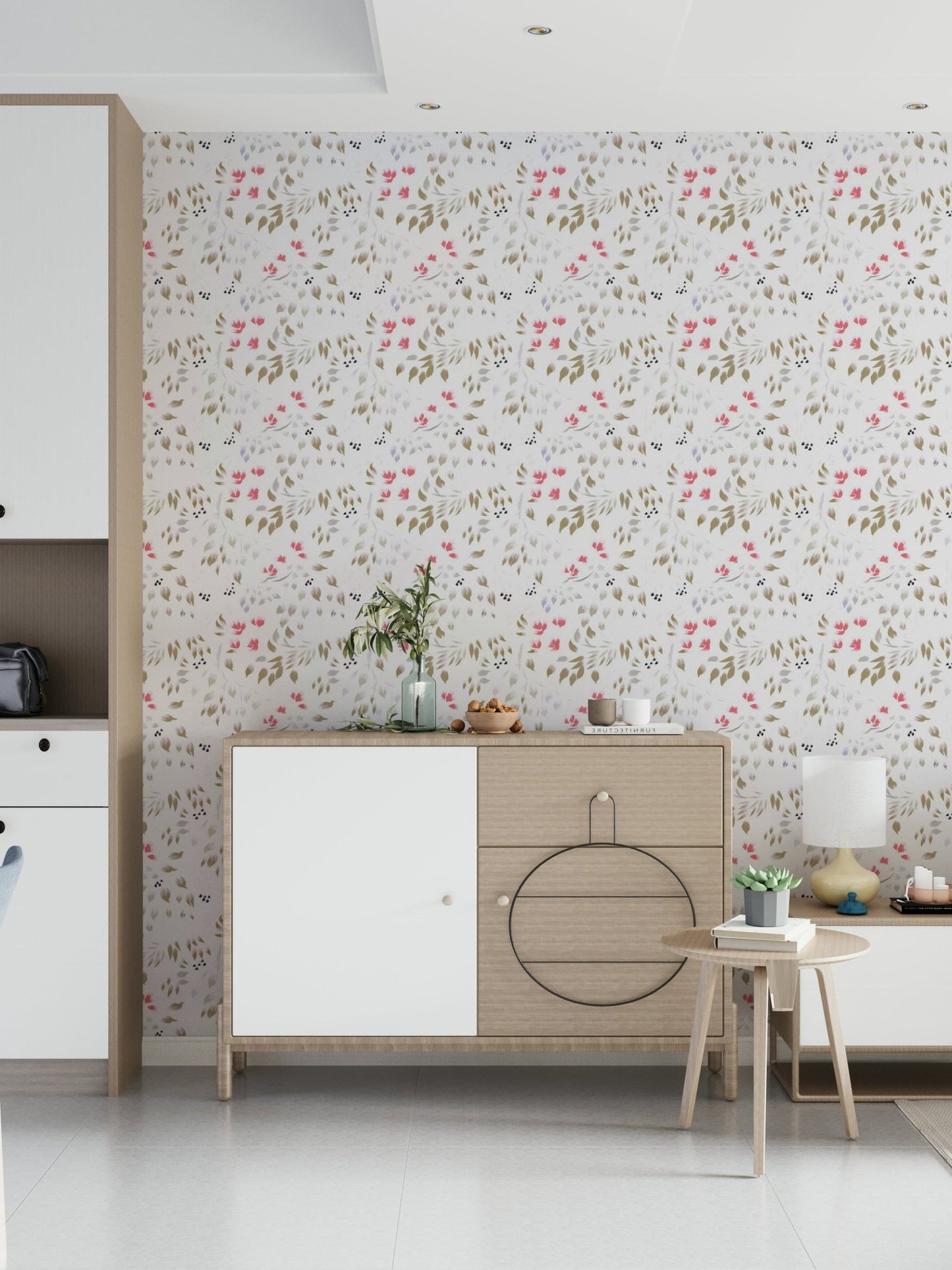 Elegant wallpaper featuring soft painterly floral petals in pastel tones