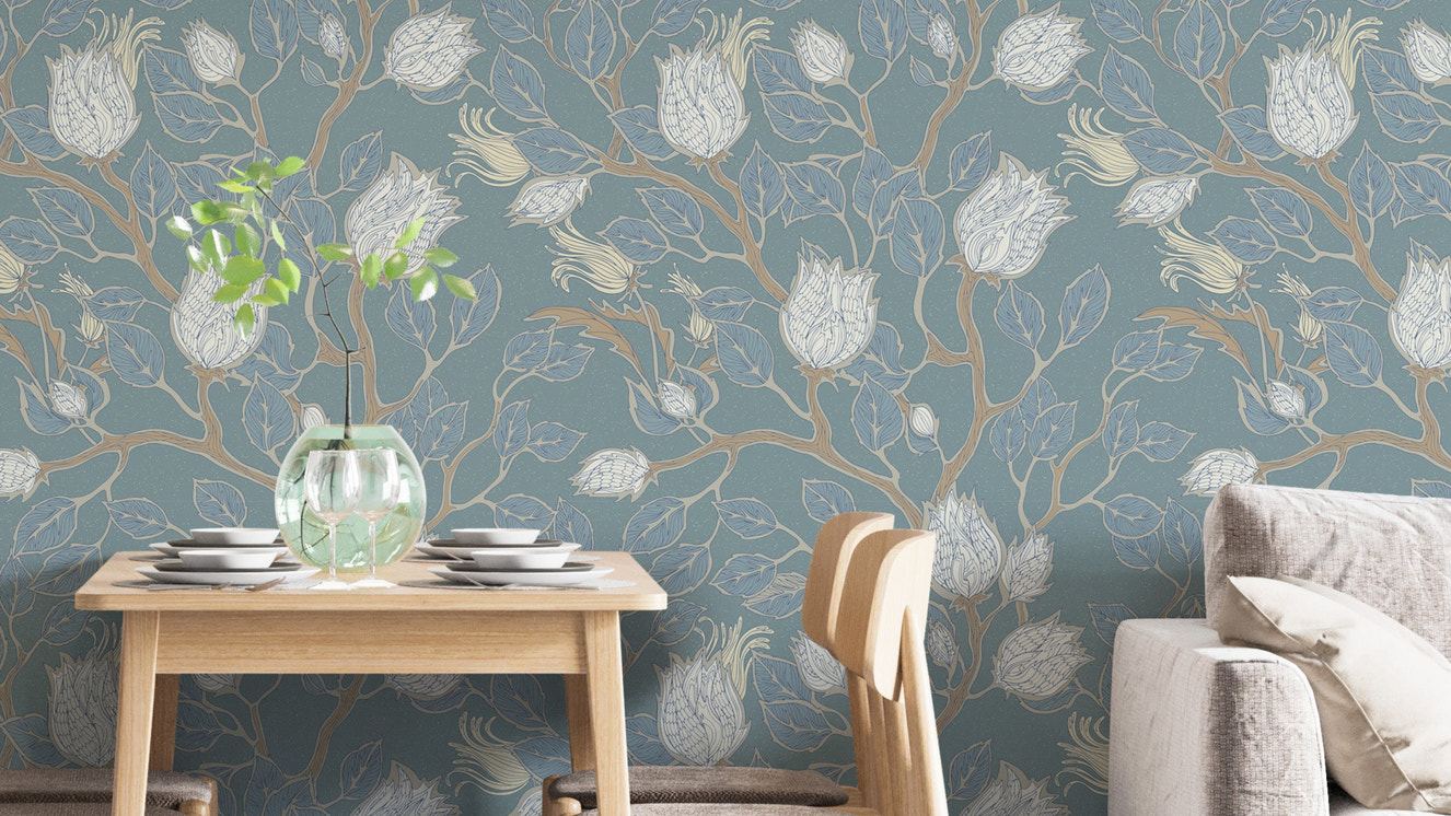 Elegant turquoise vintage wallpaper design