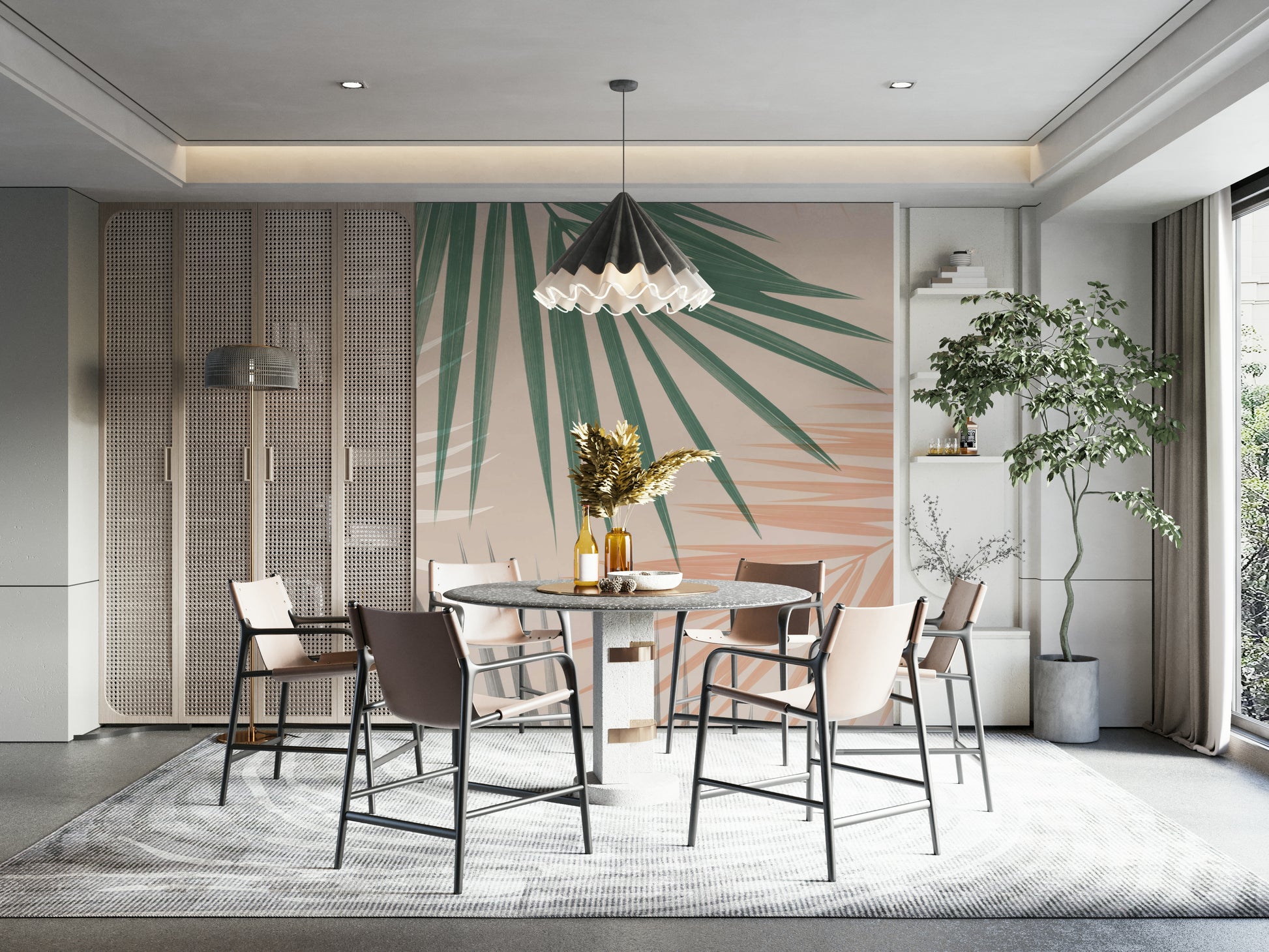 Green palm leaves wall mural for fresh room décor

