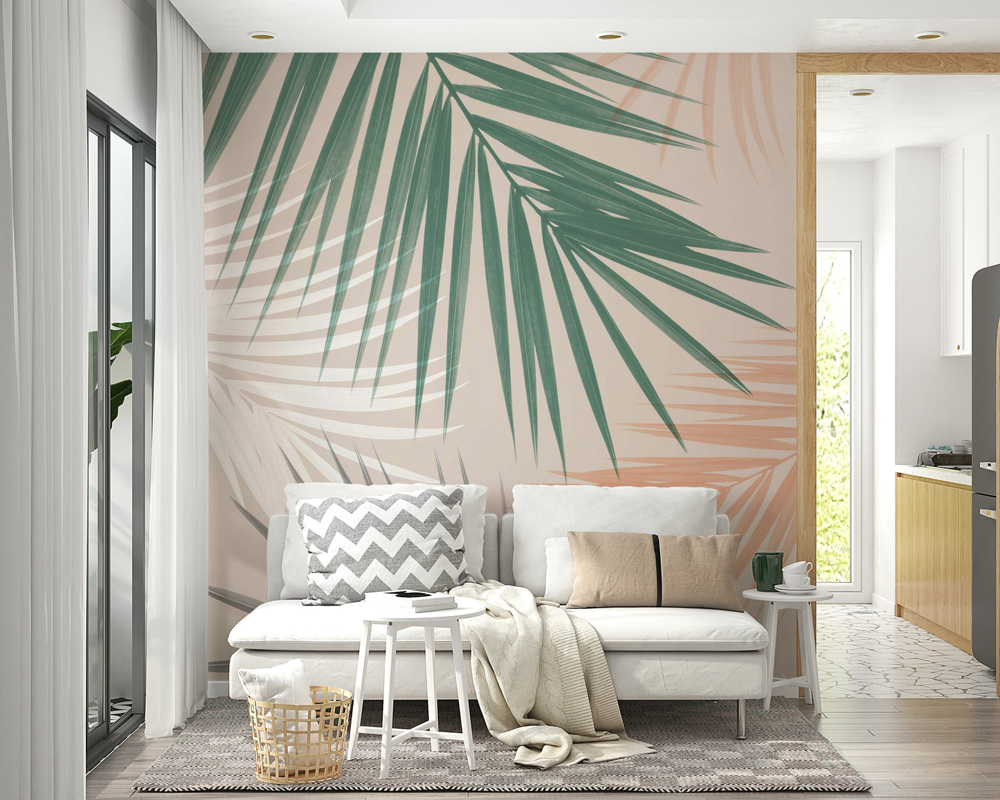 Playful palm leaves wall mural for kids' spaces

