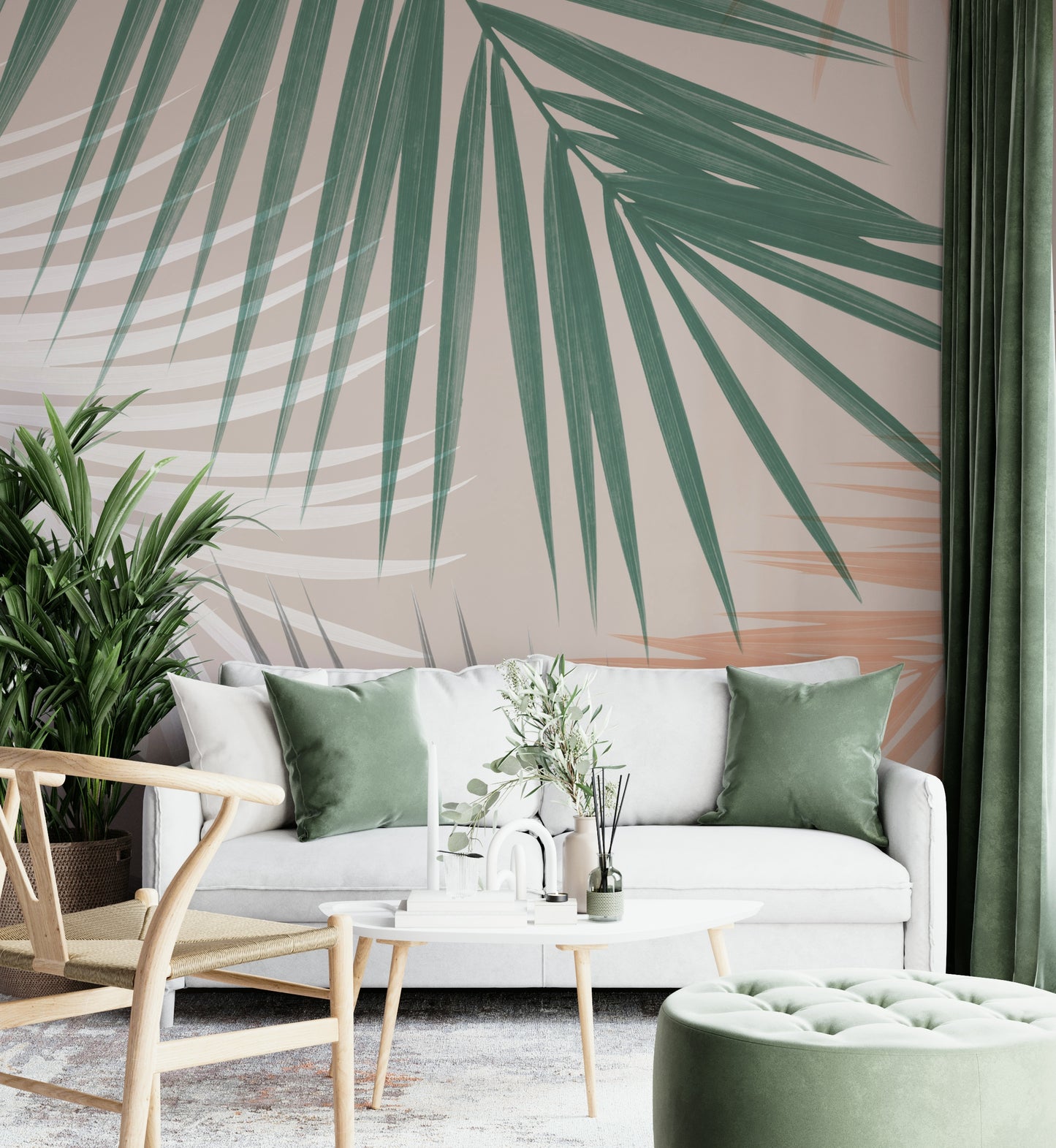 Palm leaves play wall mural for vibrant interiors

