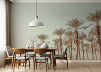 Palm Oasis Hues wallpaper featuring tall, sun-kissed palm trees against a soft gradient sky.