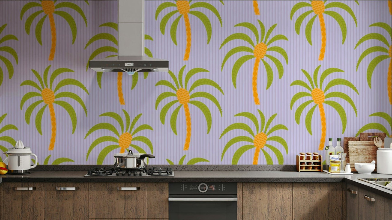 A wallpaper design with a tropical pattern.

