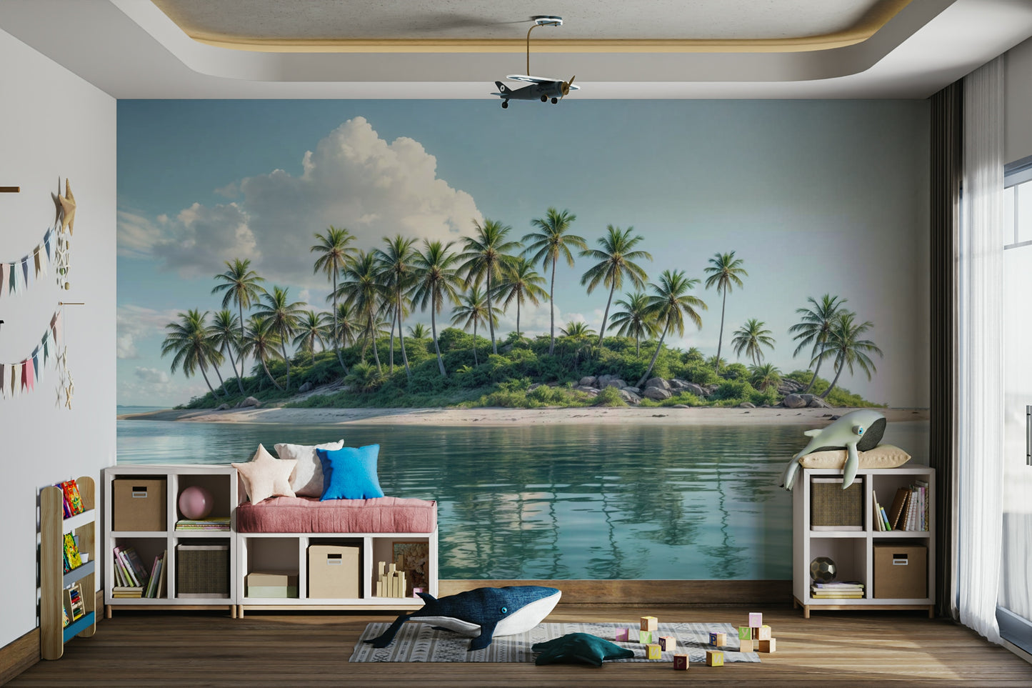 Palm Paradise Wall Mural displayed in a light-filled conservatory.
