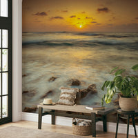 Palmachim Beach Sunset mural with golden sky

