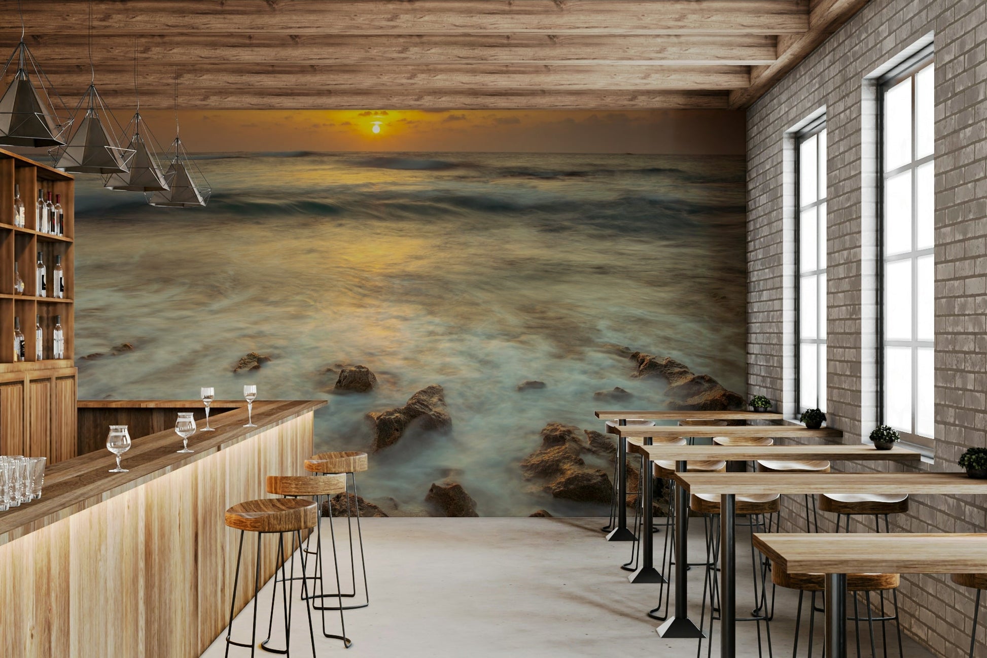 Beachside sunset with soft clouds mural

