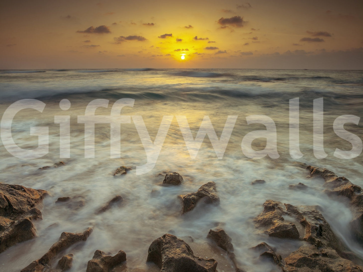 Nature mural with beach and sunset glow

