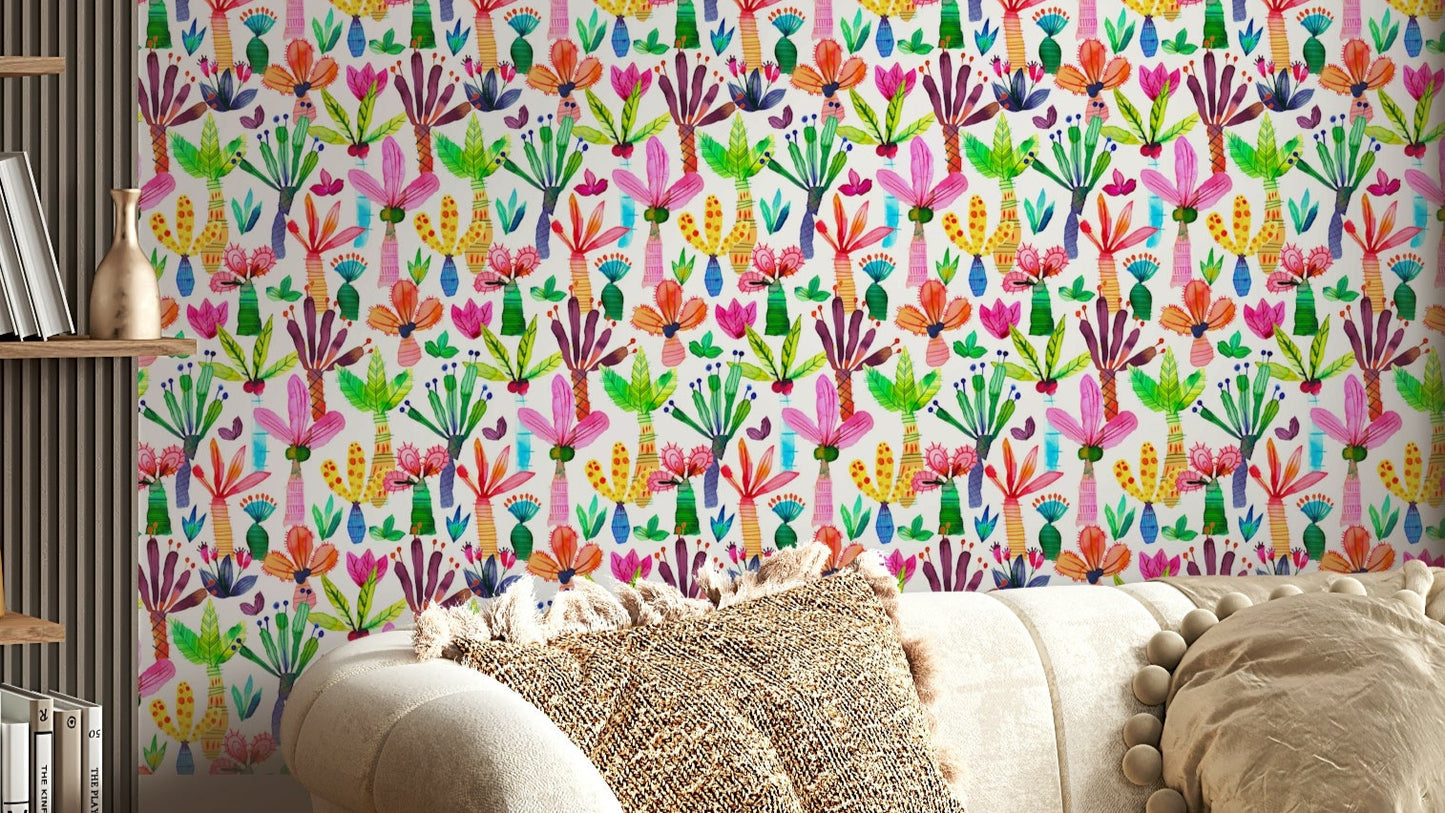 Colorful palms garden wallpaper for kids’ room

