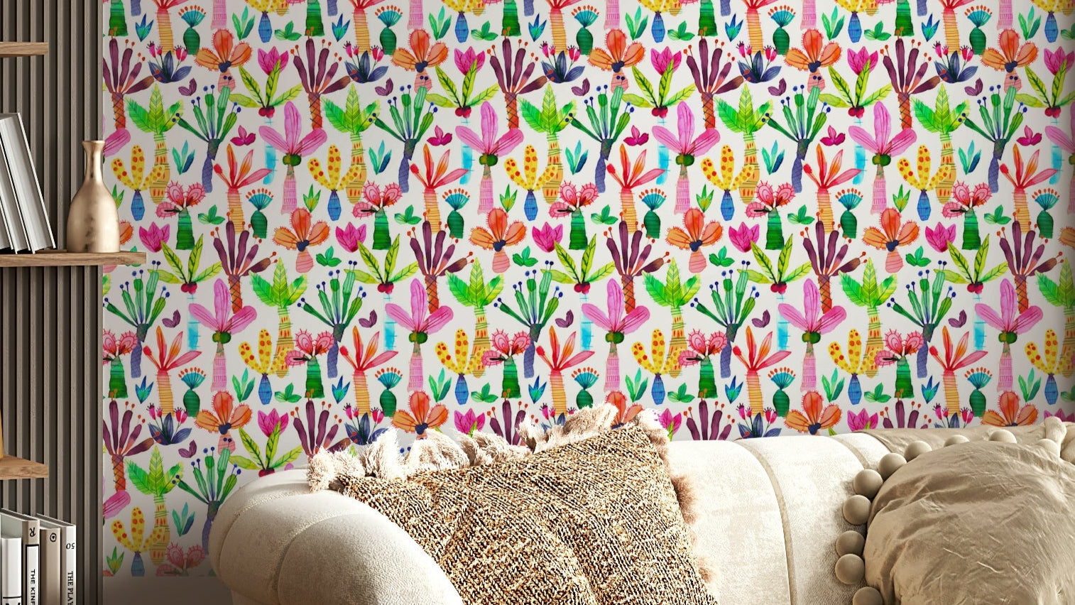 Colorful palms garden wallpaper for kids’ room


