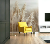 Pampas Grass by the Sea Wall Mural with soft coastal hues

