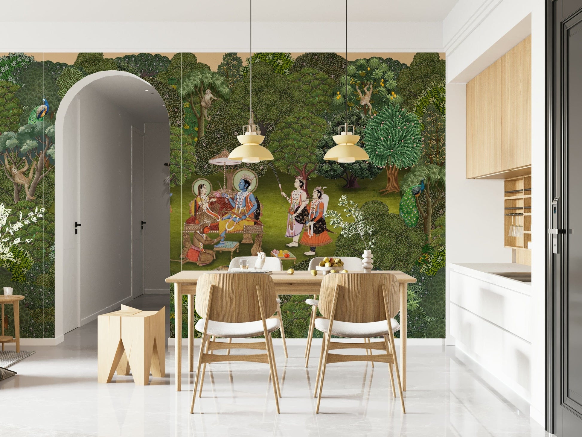 Panchavati Vihar wall mural detail with foliage and soft shading