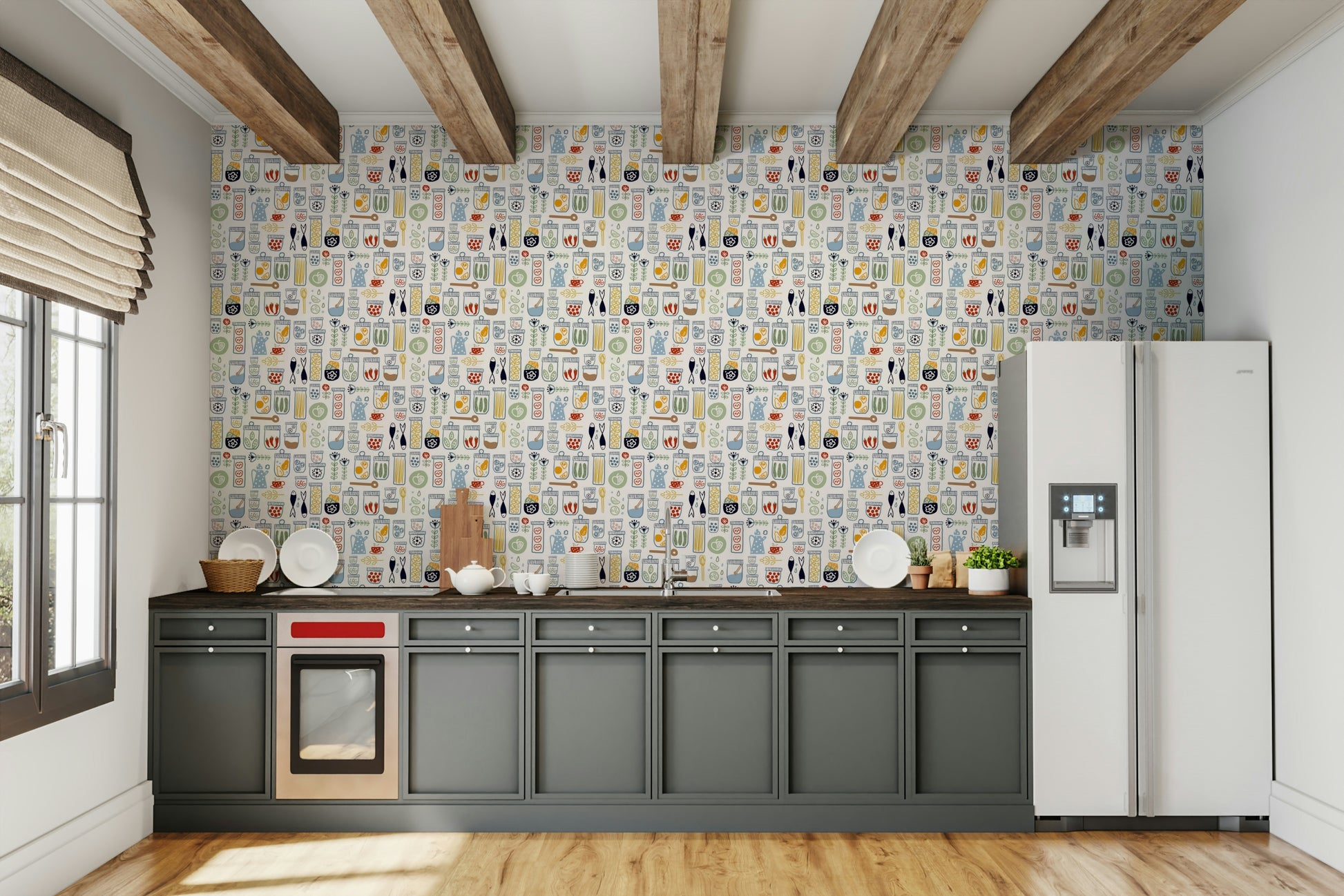 Whimsical pantry items wallpaper mural

