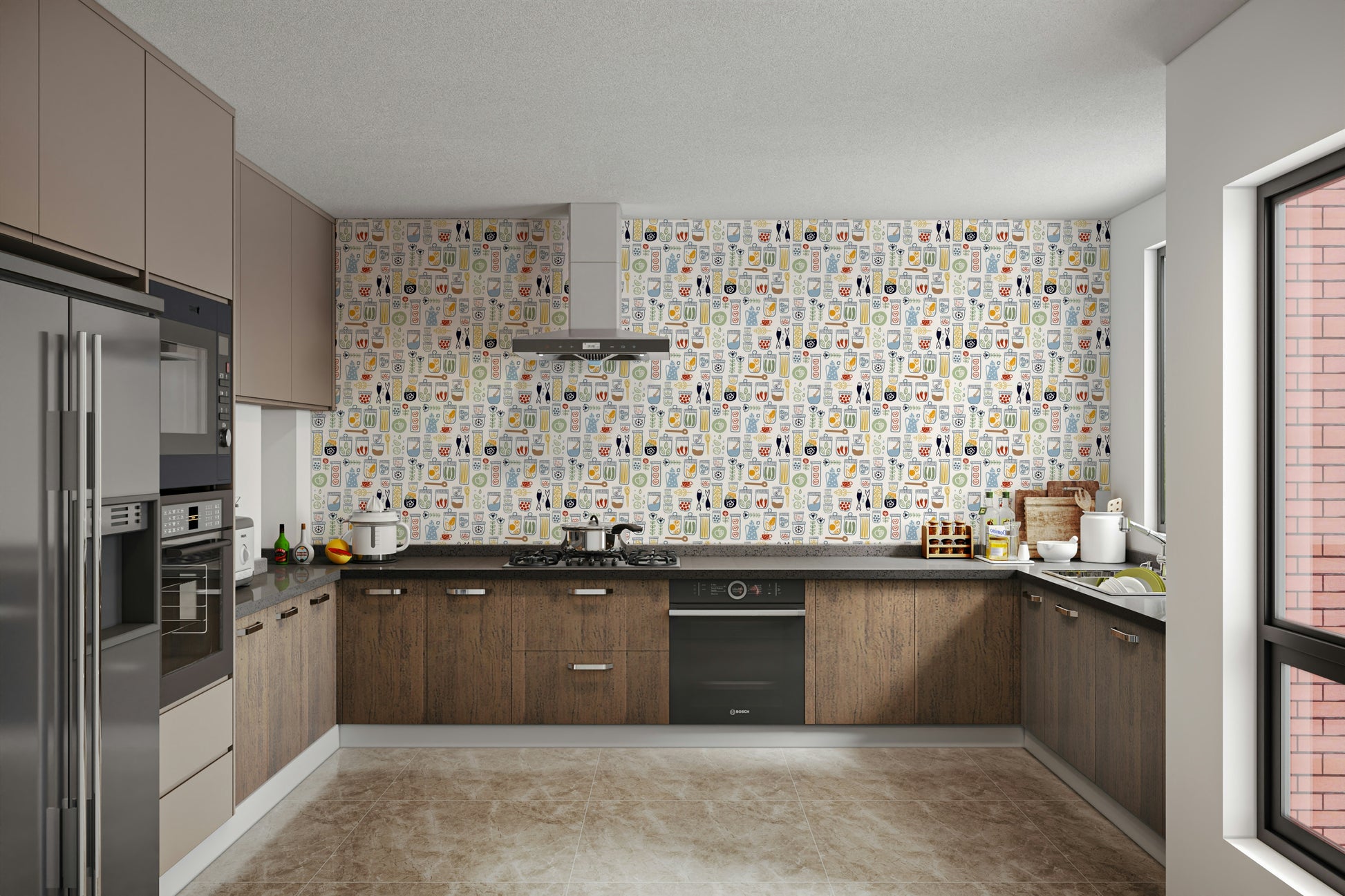 Decorative pantry shelf wall mural

