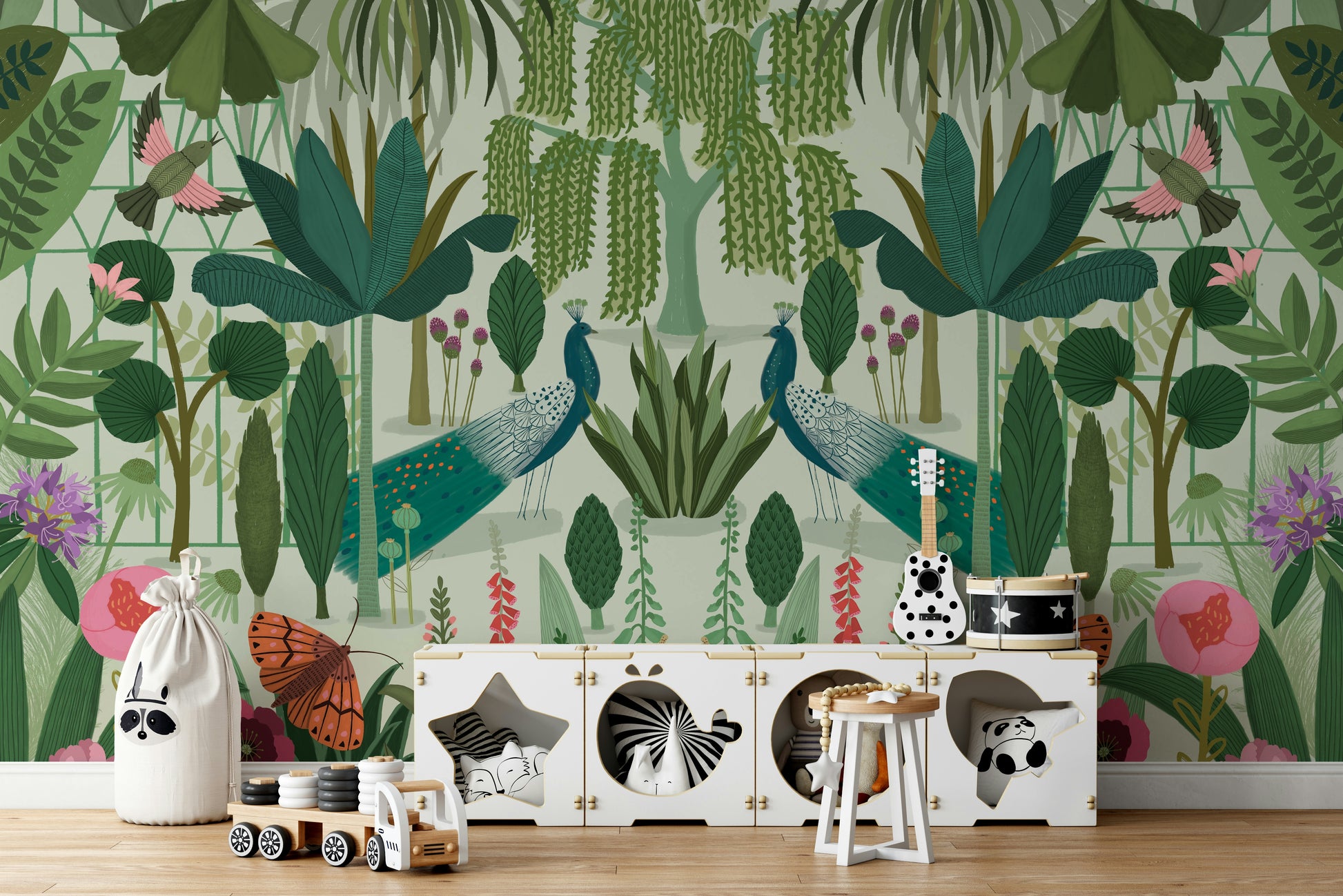 Moody greyscale sketch of a park for a contemporary master bedroom.