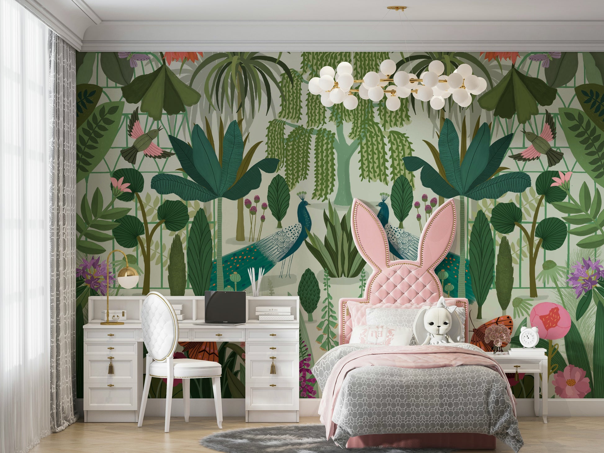 European garden home décor featuring soft colour tones in a study.